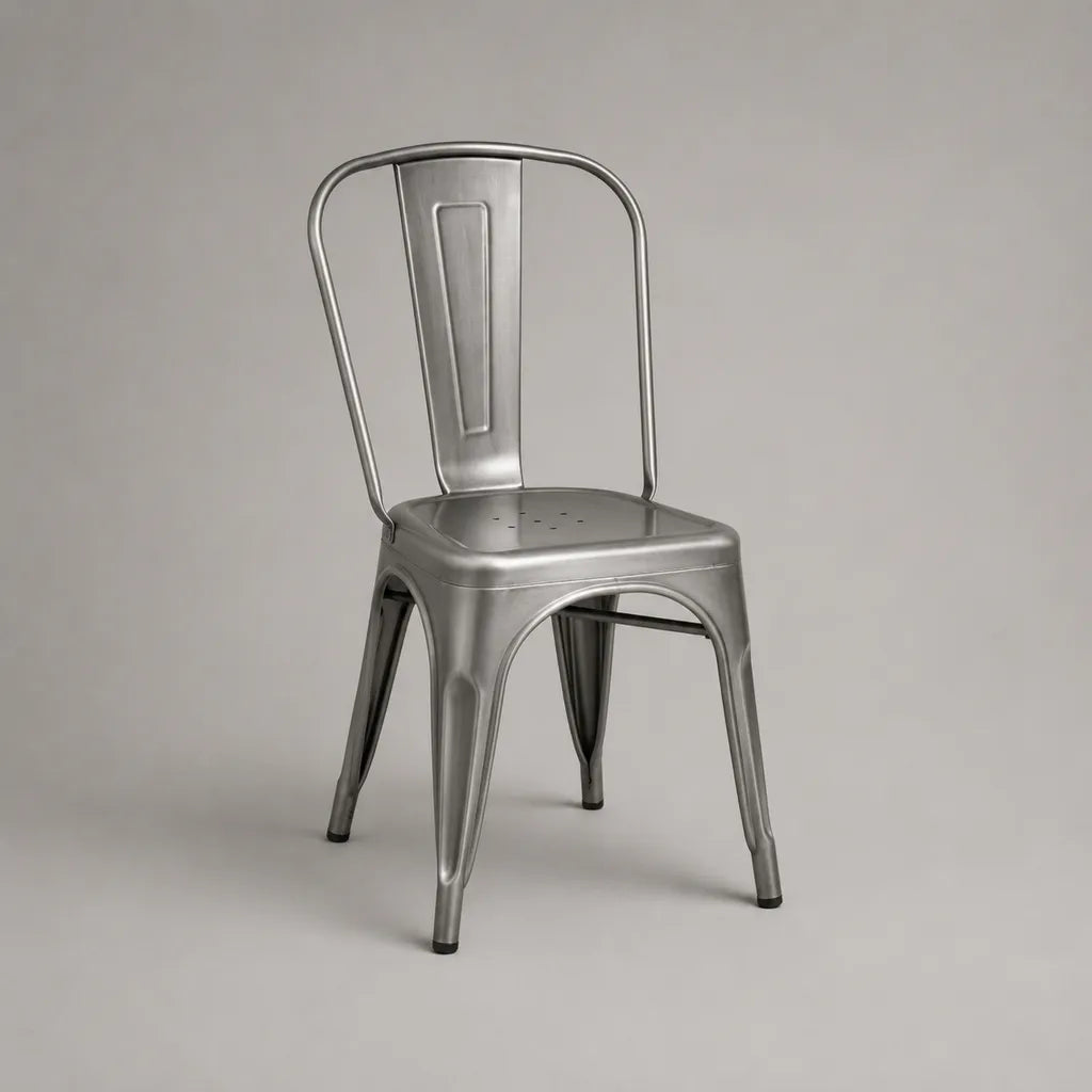 Chaise à manger empilable en acier revêtu de poudre, argent, 45 × 51 × 84 cm