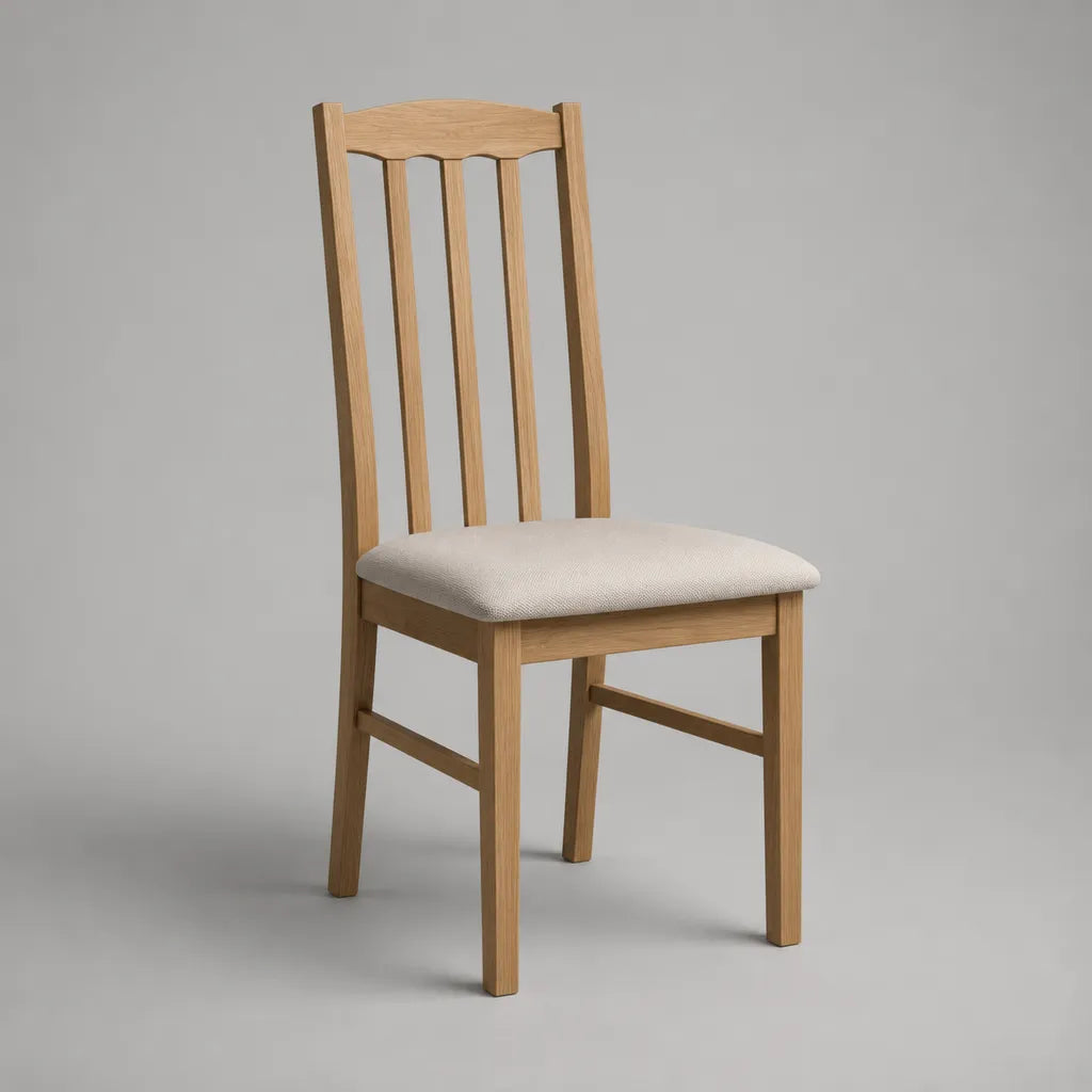 Chaise à manger en chêne massif avec housse en tissu, nature et beige, 45 × 50 × 95 cm