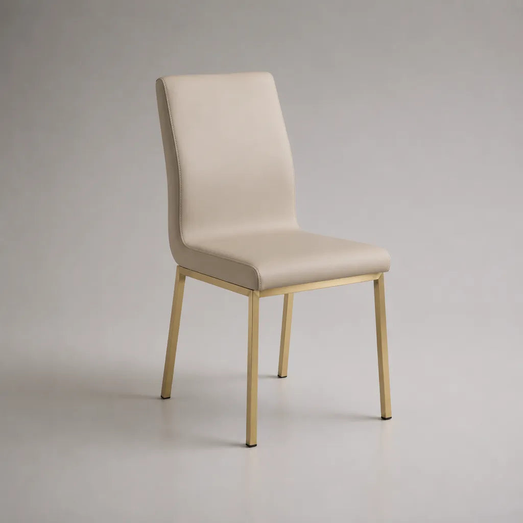 Chaise à manger en simili cuir et métal, beige/or, 45 × 56 × 88 cm