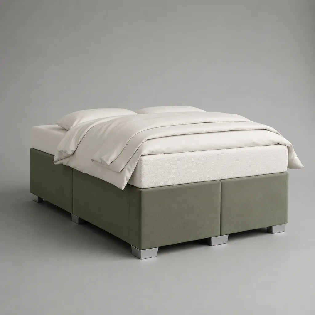 Lit spring sans tête de lit 160 × 200 cm avec matelas à mousse froide, rectangulaire, vert olive