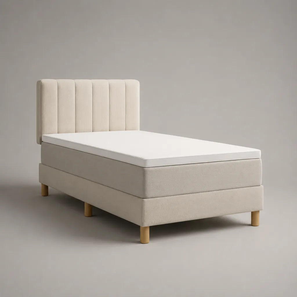 Kit à ressorts avec matelas à ressorts de poche, topper et housse en tissu, crème/blanc, couchage 90 × 200 cm
