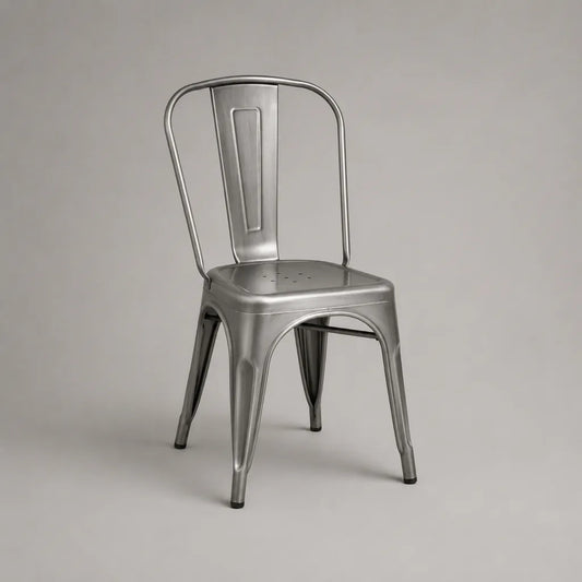 Chaise à manger empilable en acier revêtu de poudre, argent, 45 × 51 × 84 cm