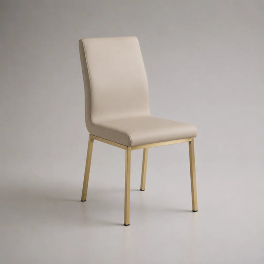 Chaise à manger en simili cuir et métal, beige/or, 45 × 56 × 88 cm