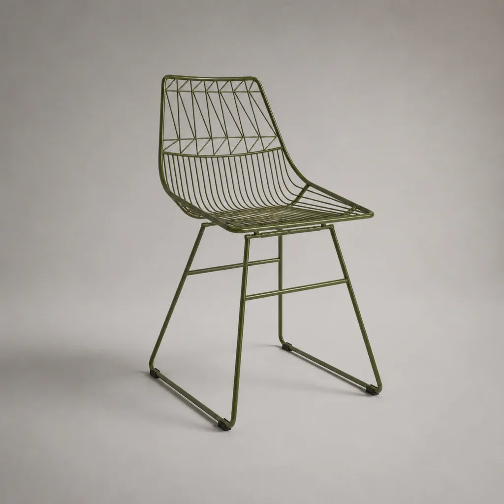 Chaise à manger en métal avec bâti en cube, olive verte, 50 × 56 × 84 cm