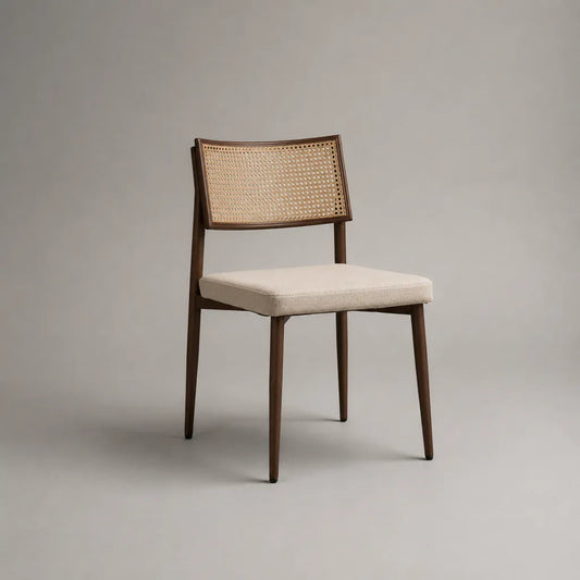 Chaise de salle à manger en bois massif avec tissu de rat et siège rembourré, marron de noix et beige, 48 × 54 × 82 cm
