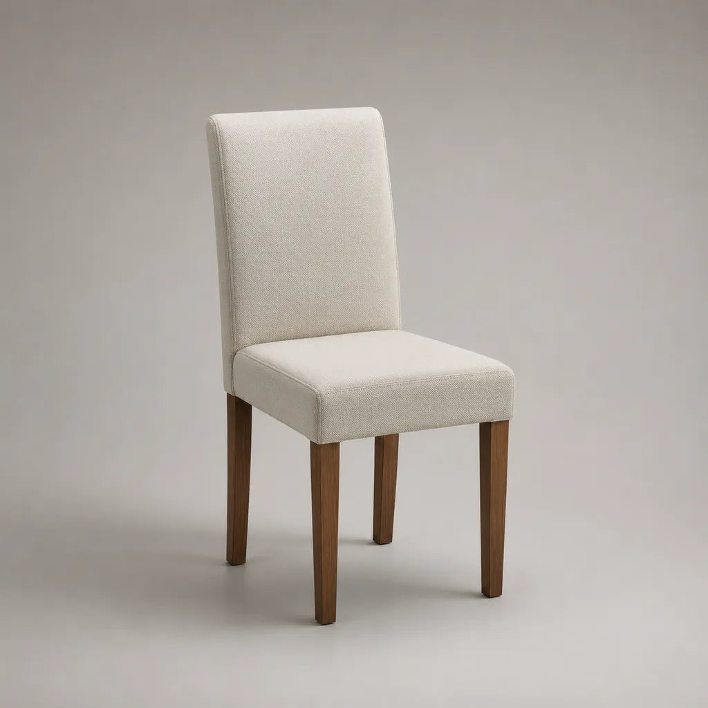 Chaise à manger, chaise rembourrée en tissu et bois, crème/brun, 46 × 58 × 94 cm
