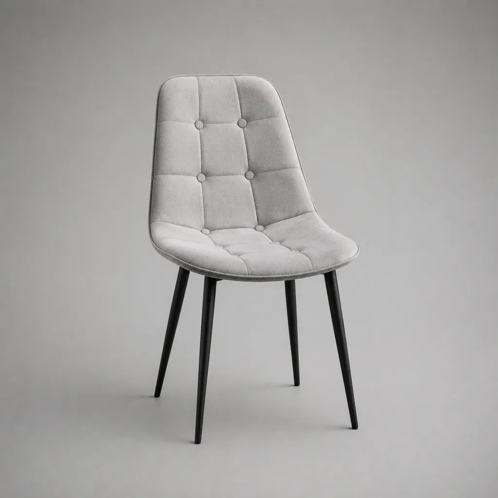 Chaise rembourrée avec housse en velours, dossier arrondi et pieds en métal, gris clair/noir, 45 × 56 × 87 cm