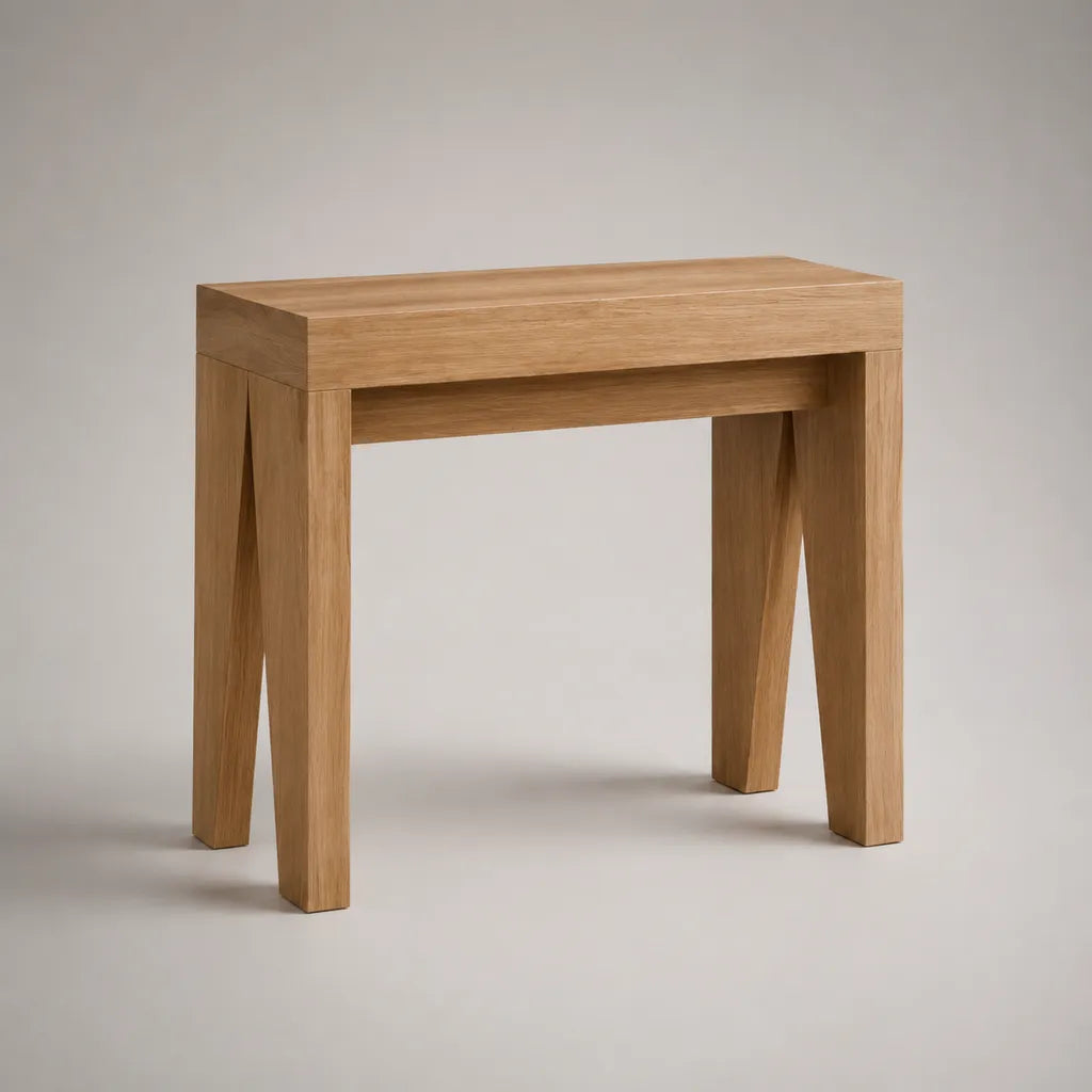 Table de console rectangulaire avec tiroir en chêne massif, nature, 90 × 35 × 80 cm