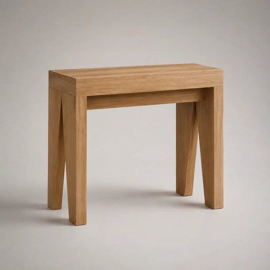 Table de console rectangulaire avec tiroir en chêne massif, nature, 90 × 35 × 80 cm
