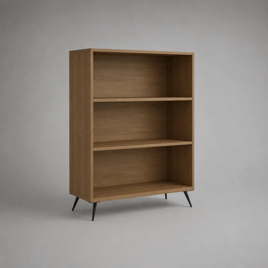 Livre en bois avec 3 compartiments ouverts et pieds en acier, brun/noir, 110 × 80 × 30 cm (H × B × T)