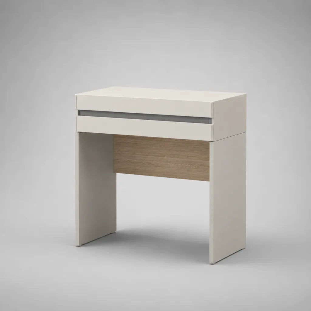 Table console en MDF revêtue de mélamine avec tiroir, blanc/terre nature, 80 × 35 × 90 cm